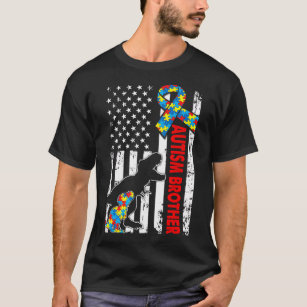 Camiseta Mens Afetados Dinossauro Autismo Irmão EUA Bandeir
