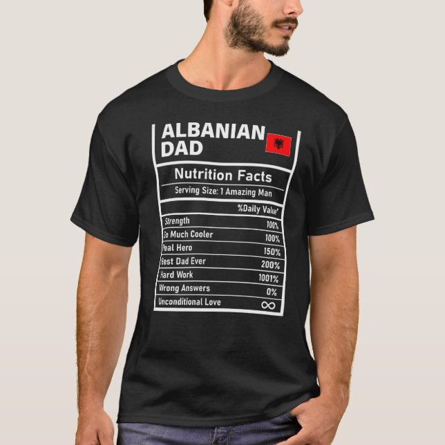 Camiseta Mens Albaneses Pais Fatos Nutrição Dia de os pais  (Frente)