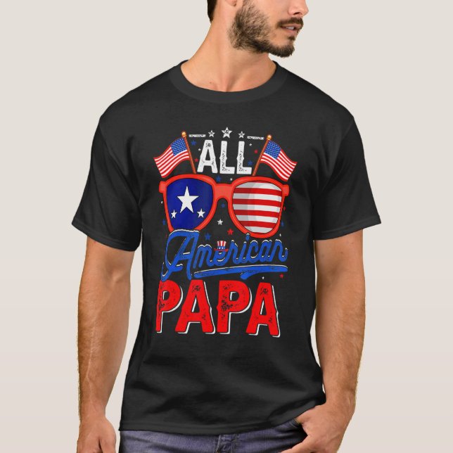 Camiseta Mens All American Papa 4 De Julho Usa Flag Sungla (Frente)