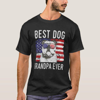Camiseta Mens American Flag Best Dog Grandpa Ever Buldog