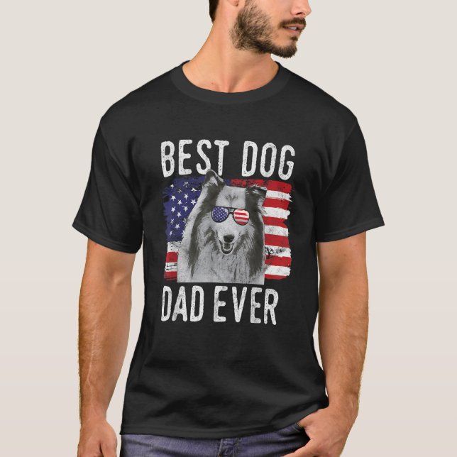 Camiseta Mens American Flag Best Dog Pai Nunca Collie EUA (Frente)
