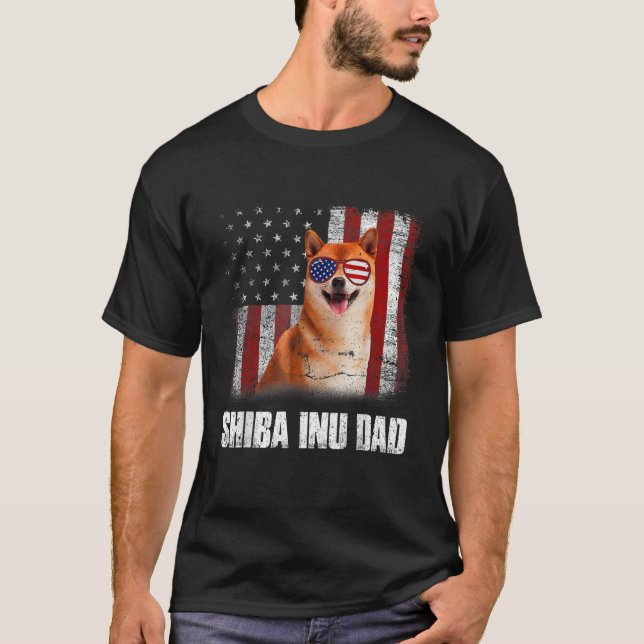 Camiseta Mens American Flag Best Shiba Inu Dad Ever Dog Dad (Frente)