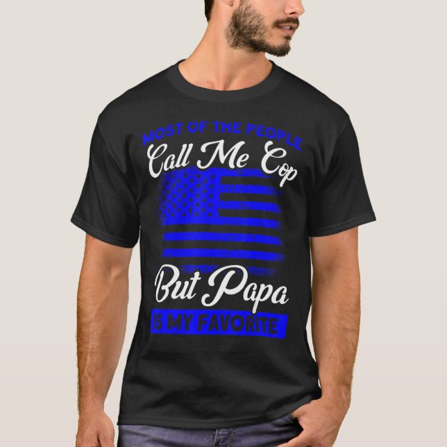 Camiseta Mens American Flag Cop Mas Papa É Meu Pol Favorito (Frente)