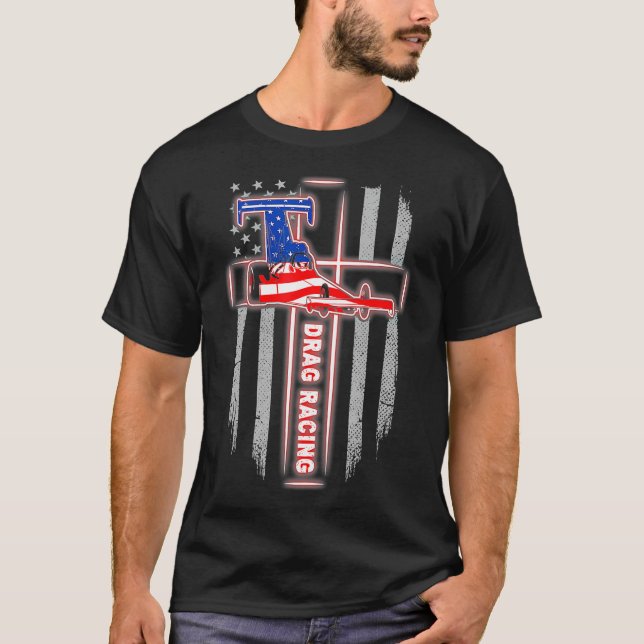 Camiseta Mens American Flag Drag Racing cruz jesus engraçad (Frente)