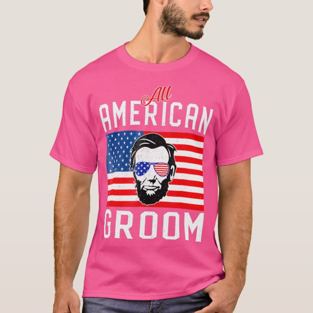 Camiseta Mens American Flag Groom 4 de julho Solteiro (Frente)
