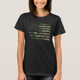 Camiseta Mens American Flag Husband Pai Poppo Veteran Pro