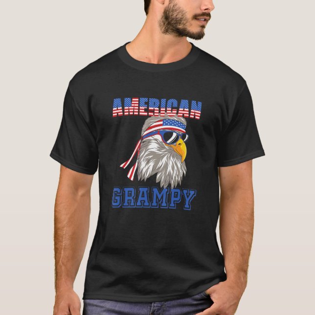 Camiseta Mens American Grampy Eagle Flag 4 de julho (Frente)