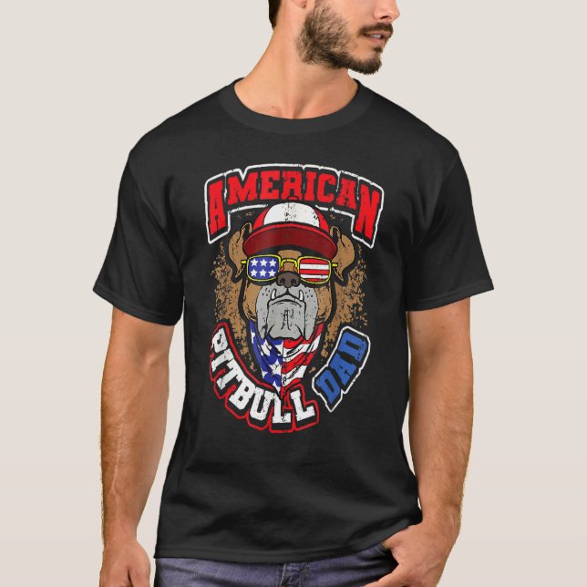 Camiseta Mens American Pitbull Pai 4 De Julho (Frente)