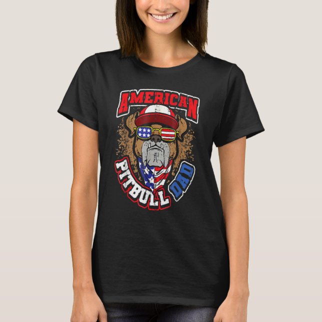 Camiseta Mens American Pitbull Pai 4 De Julho (Frente)