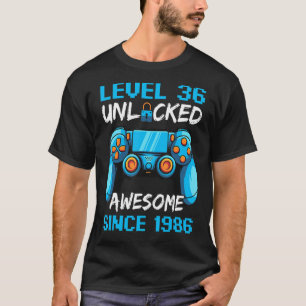 Camiseta Mens Aniversário Nível 36 Desbloqueado Incrível De