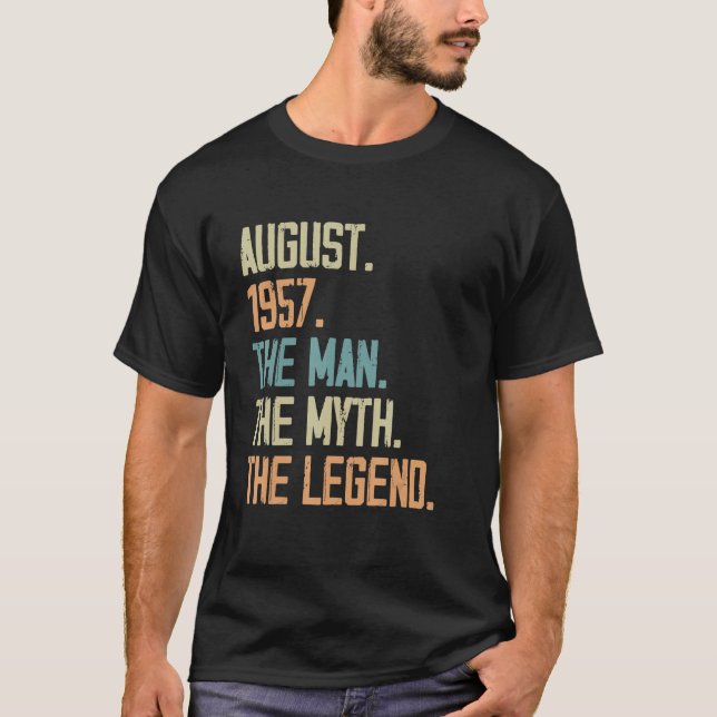 Camiseta Mens August 1957 Man Myth Legend Aniversário 66 An (Frente)