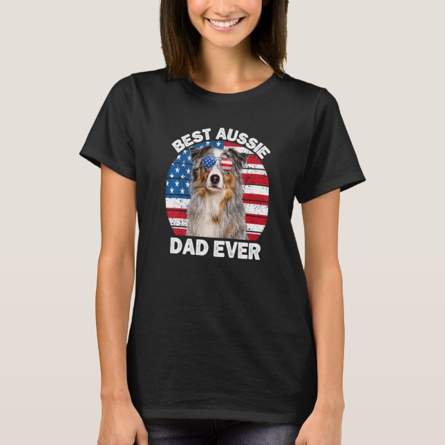 Camiseta Mens Aussie Pai American Flag Australiano Shepherd (Frente)