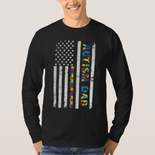 Camiseta Mens Autismo Pai Afastado Bandeira Americana Camis