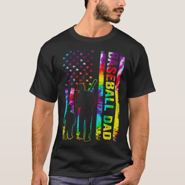 Camiseta Mens Baseball Dad American Flag Tie dye (Frente)