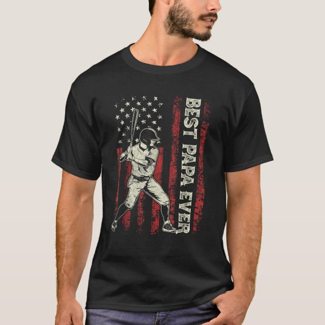 Camiseta Mens Baseball Pai EUA Sinalizador Melhor Papa Nunc (Frente)