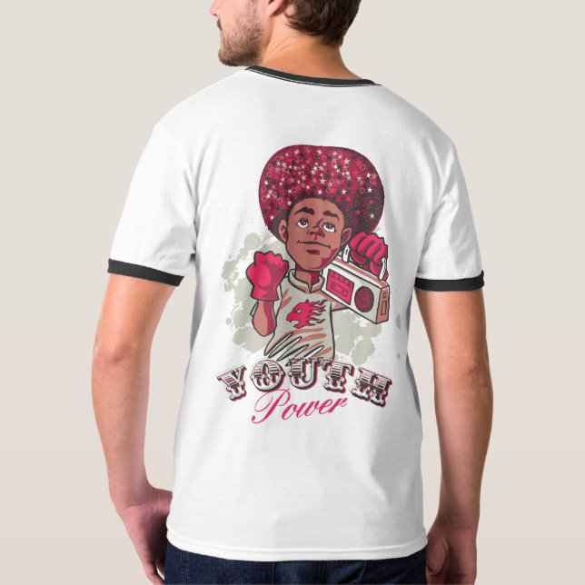 Camiseta Men's Basic Ringer T-Shirt – YOUTH Power Afro  (Parte Traseira Completa)