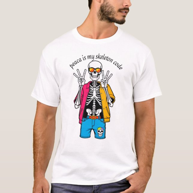Camiseta Men's Basic T-ShirtPastel Skeleton T-Shirt | Peace (Frente)