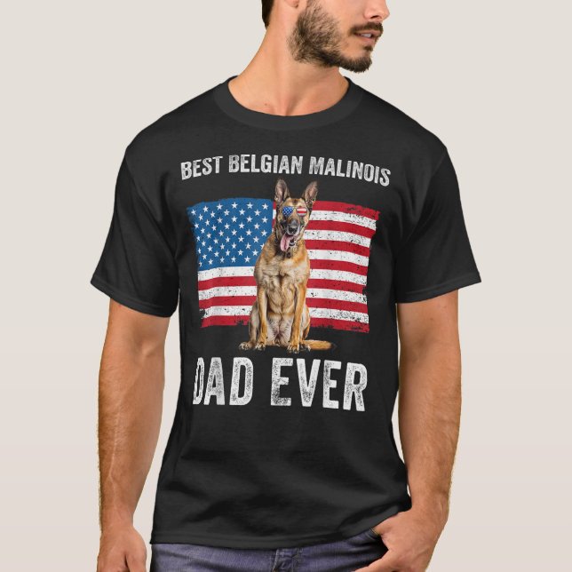 Camiseta Mens Belga Malinois Pai American Flag Belga Sh (Frente)