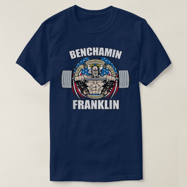 Camiseta Mens Benchamin Franklin Patriótico Gainz Workout G (Frente do Design)