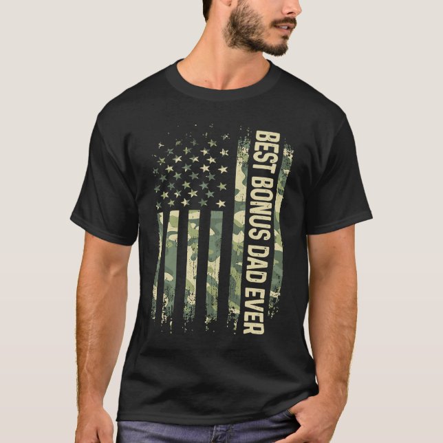 Camiseta Mens Best Bonus Dad Ever Camo American Flag Father (Frente)