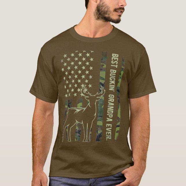 Camiseta Mens Best Buckin Avô Ever Camo Bandeira Americana (Frente)