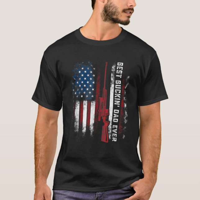 Camiseta Mens Best Buckin Pai Alguma Vez Flag American Deer (Frente)