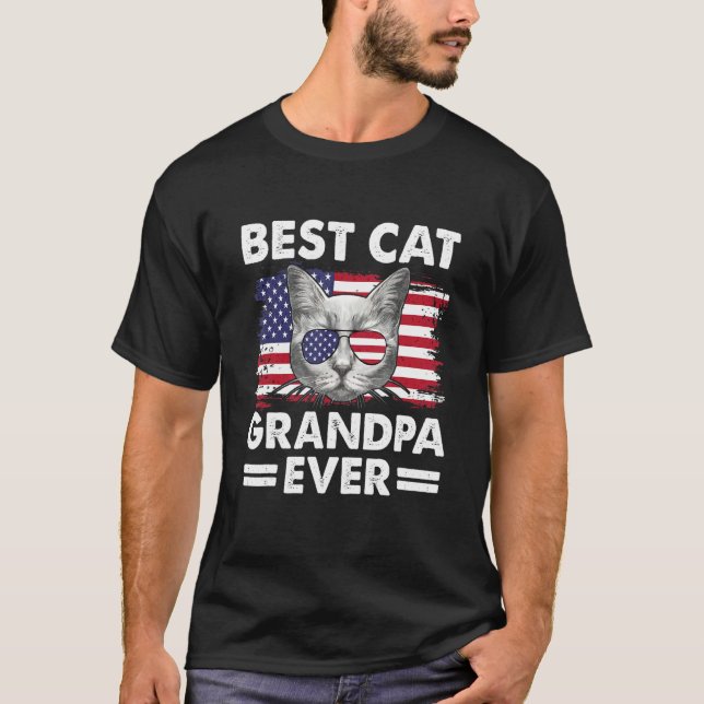 Camiseta Mens Best Cat Grandpa Ever American Flag Patriotic (Frente)