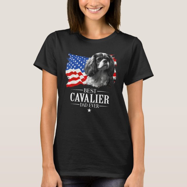 Camiseta Mens Best Cavalier king Dad Ever American Flag Fat (Frente)