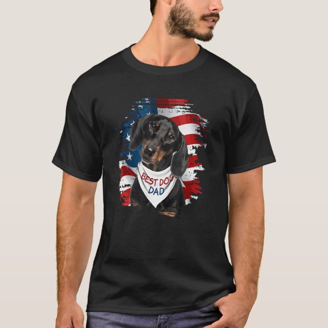 Camiseta Mens Best Dachshund Dad Ever American Flag Dog Fat (Frente)
