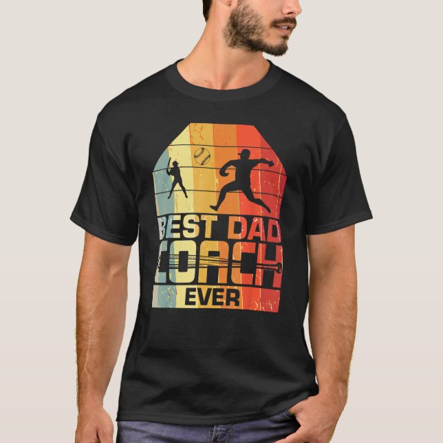 Camiseta Mens Best Dad Coach Ever  Baseball  Father s day (Frente)
