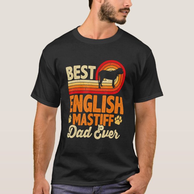 Camiseta Mens Best Dog Dad Ever English Mastiff Retro Vinta (Frente)