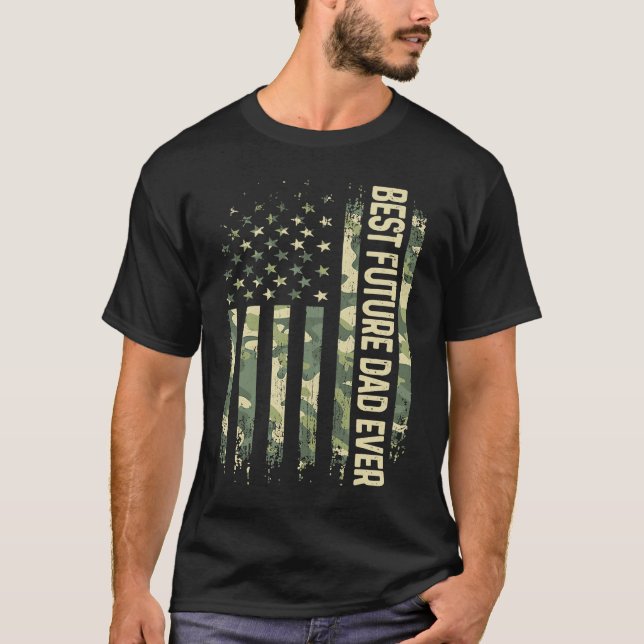 Camiseta Mens Best Future Dad Ever Camo American Flag Fathe (Frente)