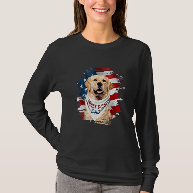 Camiseta Mens Best Golden Retriever Dad Ever American Flag  (Frente)