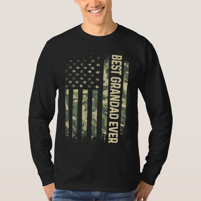 Camiseta Mens Best Grandad Ever Camo American Flag Father's (Frente)