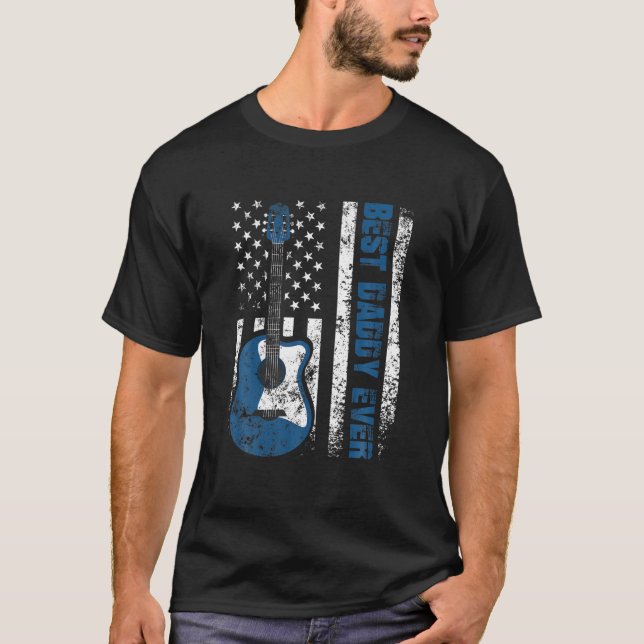 Camiseta Mens Best Pai Ever American Flag Guitar Christma (Frente)