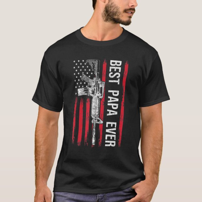 Camiseta Mens Best Papa Ever Pai Gun Rights Ar-15 American (Frente)