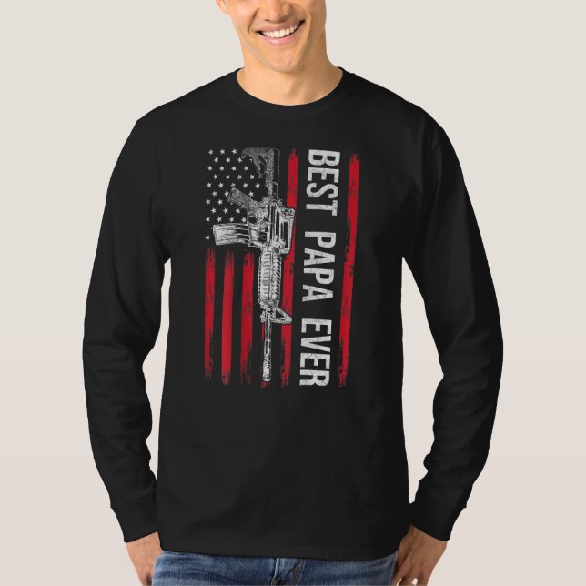 Camiseta Mens Best Papa Ever Pai Gun Rights Ar-15 American (Frente)