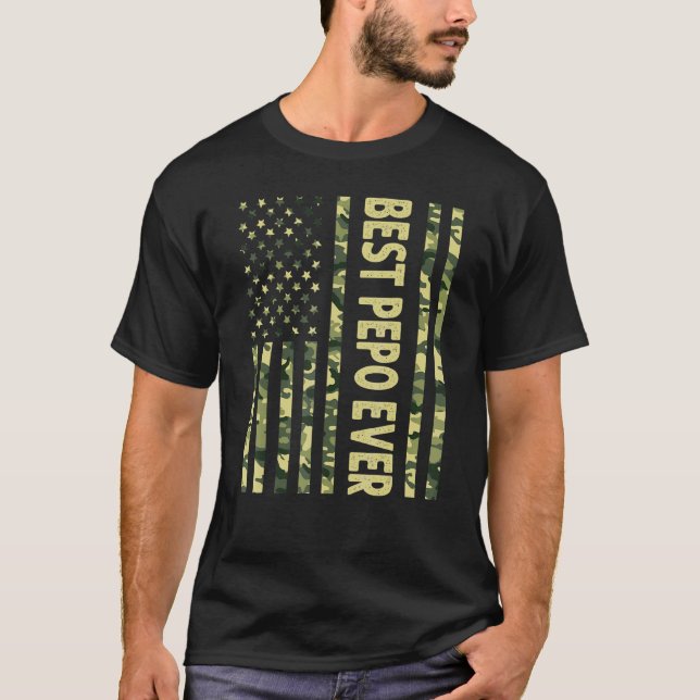 Camiseta Mens Best Pepo Ever USA American Flag Avô Fath (Frente)