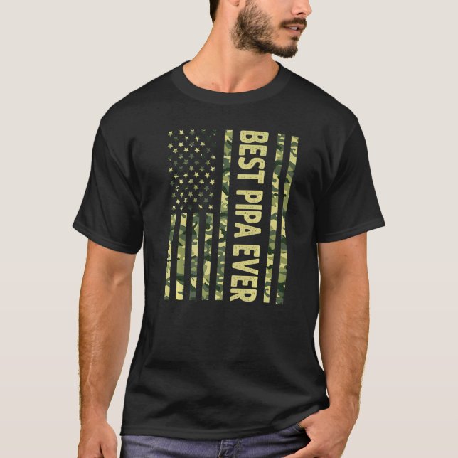 Camiseta Mens Best Pipa Ever Us American Flag Avô Fath (Frente)