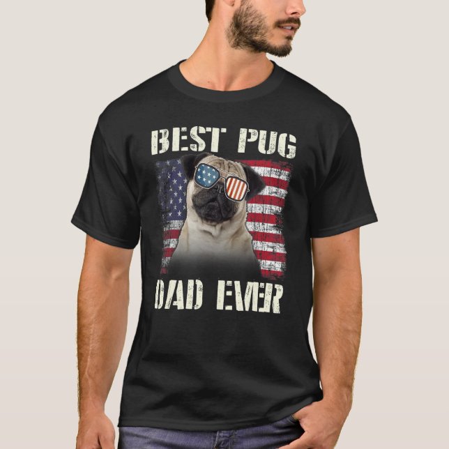 Camiseta Mens Best Pug Love Sunglasses Dad Ever American Fl (Frente)