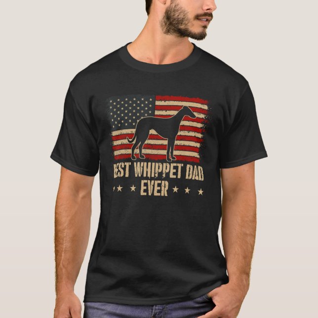 Camiseta Mens Best Whippet Dad Ever Dog  American Flag (Frente)