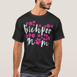 Camiseta Mens Bichpoo Mãe Design de Flor Rosa com Pia Rosa