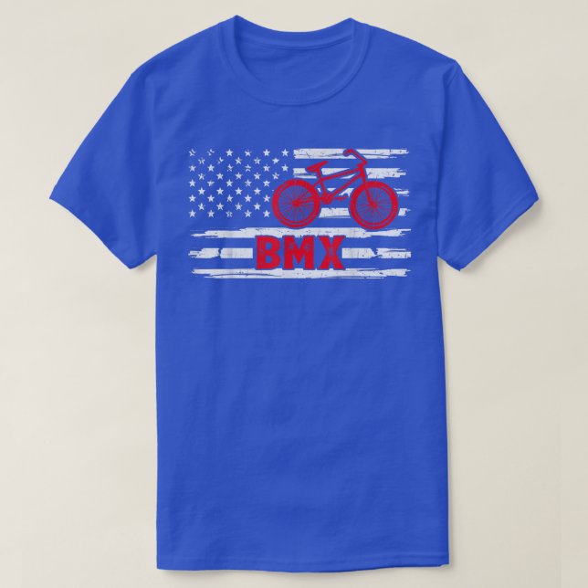 Camiseta Mens Bike Bicycle Stunt Racing USA Flag BMX Rider  (Frente do Design)