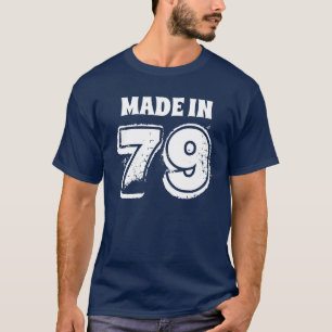 Camiseta Mens Birthday feito em 79 Typografia Blue