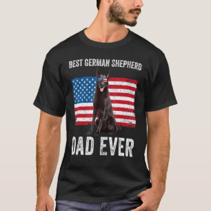 Camiseta Mens Black German shepherd Pai American Flag O