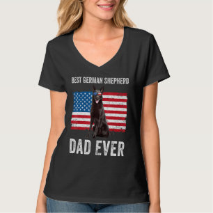 Camiseta Mens Black German shepherd Pai American Flag O