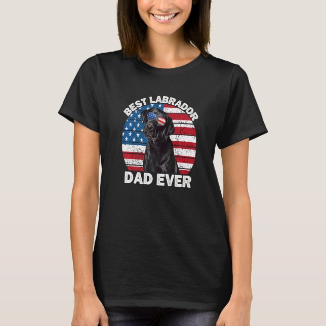 Camiseta Mens Black Labrador Pai American Flag Black Lab Da (Frente)