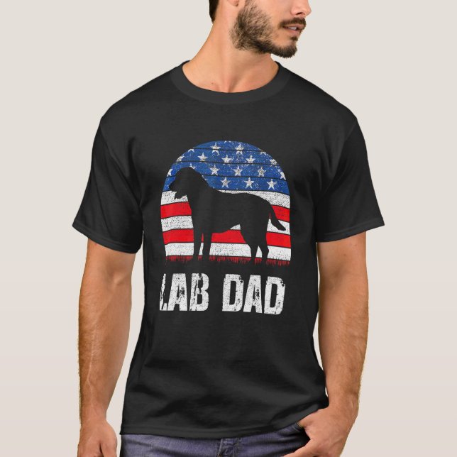 Camiseta Mens Black Labrador Pai Eua American Flag Amarelo (Frente)