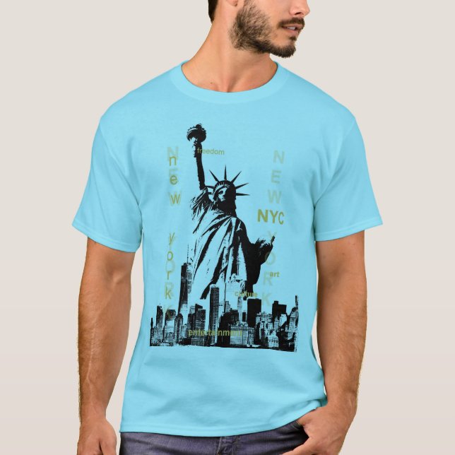 Camiseta Mens Blue Horizon Nyc Liberty Estátua Manhattan (Frente)