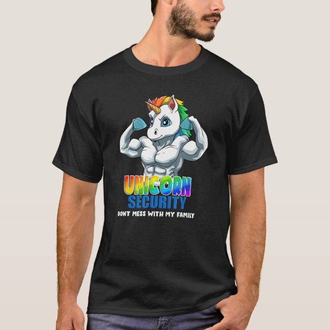 Camiseta Mens Bodybuilding Unicorn Security Pai Não Mess W (Frente)